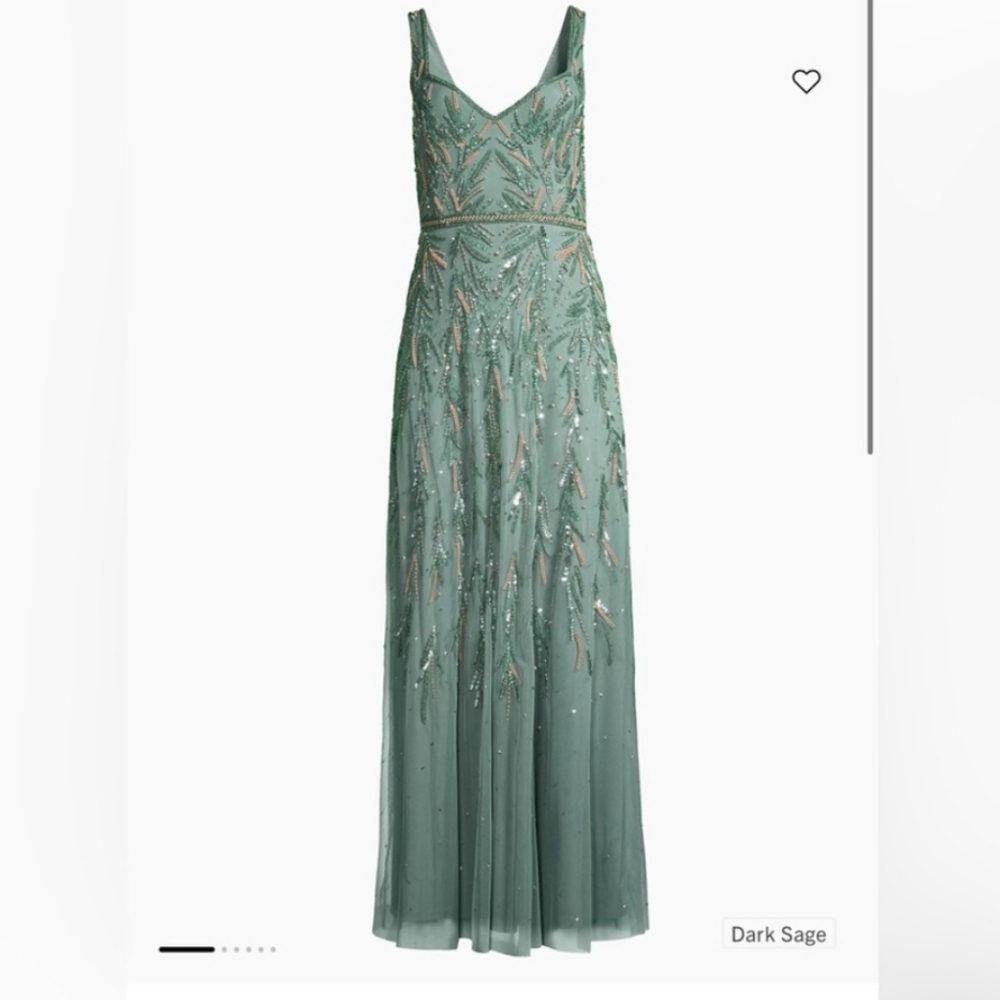 NWT Aidan Mattox Elegant Dark Sage Evening Gown